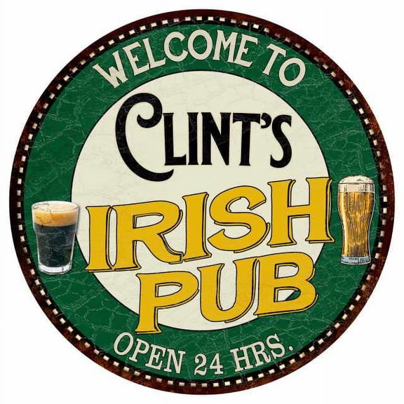 Clint's Irish Pub 14" Round Metal Sign Kitchen Bar Wall Decor 100140036142