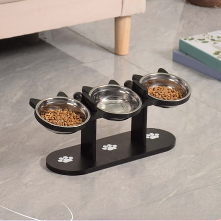 Elevated Pet Bowls, 3 Stainless Steel Raised Cat Dog Feeder, Adjustable Height Tilted Pet Food Water Bowl Stand, Non- Raised Pet Feeding Station for Indoor Use