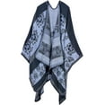 thumbnail image 1 of Hweilai Women's Color Block Shawl Wrap Cardigan Plus Size Poncho Cape Open Front Long Winter Coat, 1 of 1