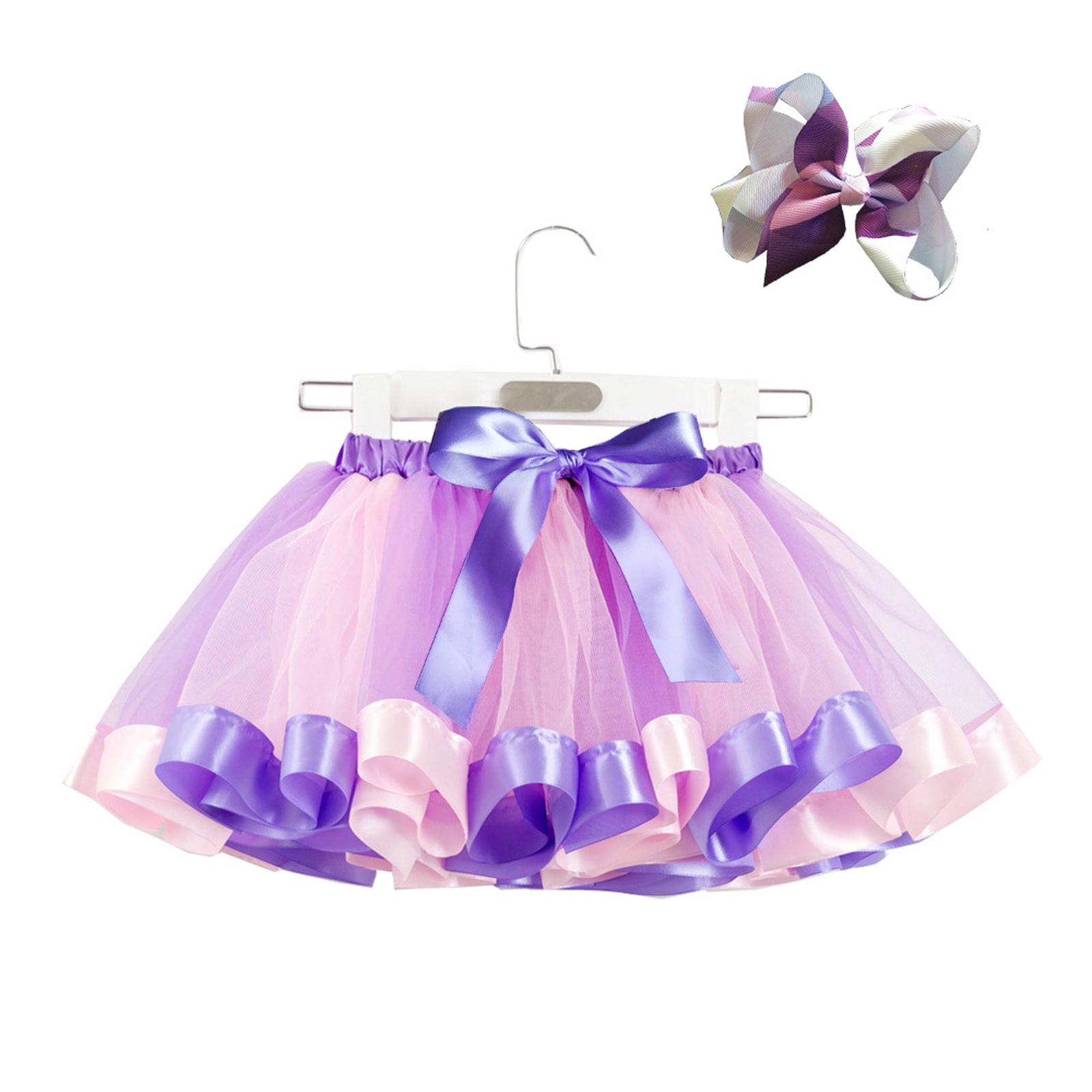 UMFun Kids Girls Tutu Party Dance Ballet Skirt Toddler Rainbow Colors Skirt+Bow Hairpin Set 