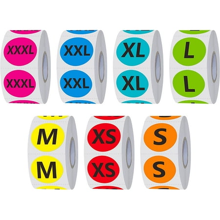 2800 étiquettes autocollantes rondes autocollantes colorées de taille de  vêtements en 7 tailles complètes (XS, S, M, L, XL, XXL, XXXL)