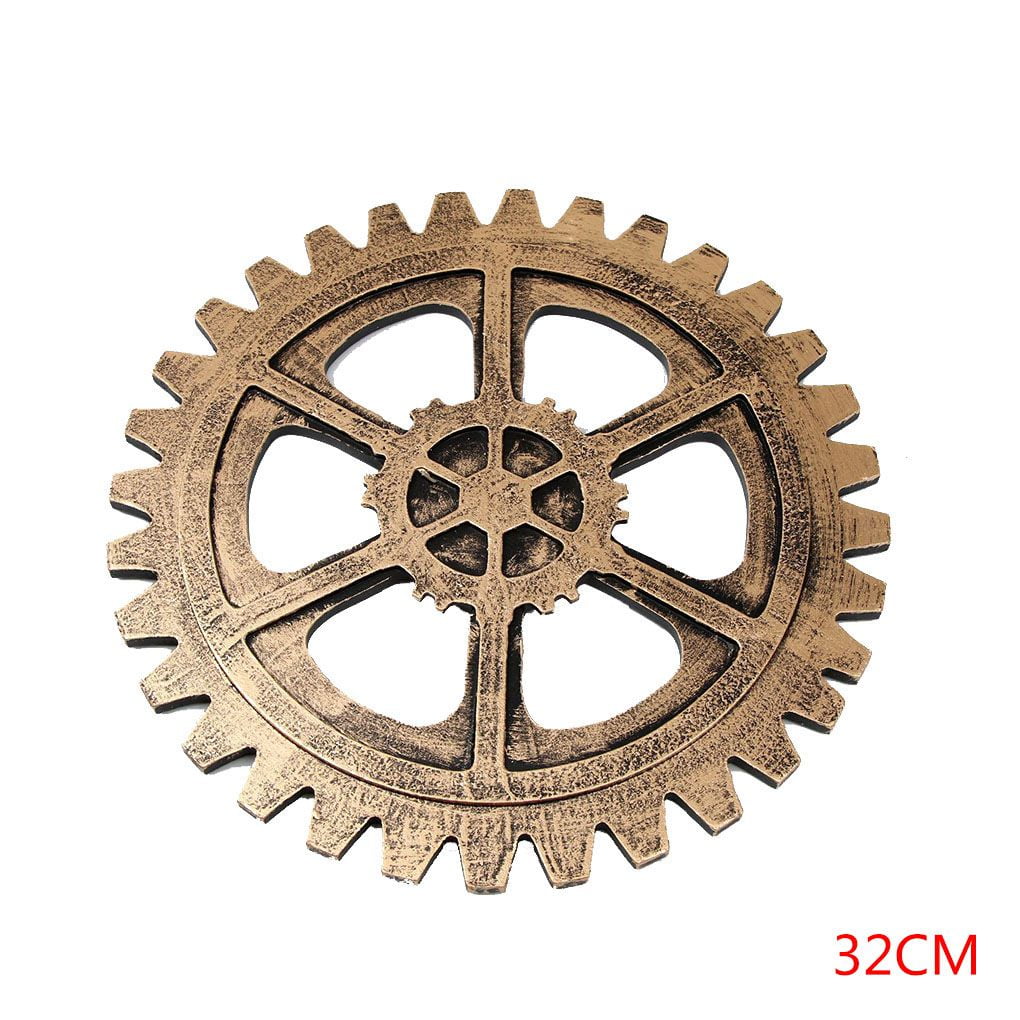 Industrial Wind Wooden Gear Ornaments for Club Bar Home Wall Decor 24cm Gold