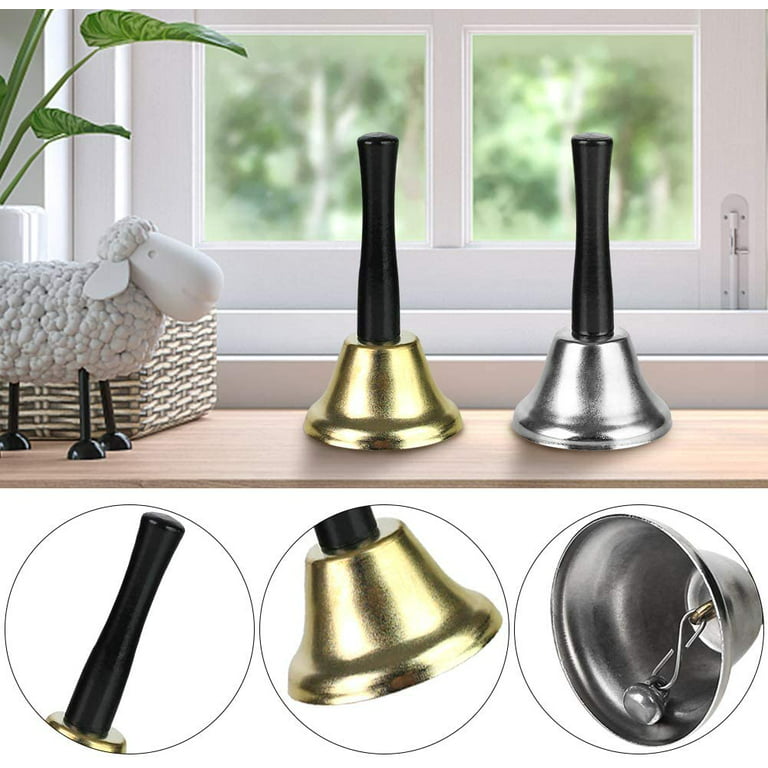  2 Pack Hand Bell, Silver Steel Bell, Ringing Bell with Handle,  Dinner Bells for Inside Classroom Bell, for Food Line, Alarm, Jingles,  Ringing (Silver) : Office Products
