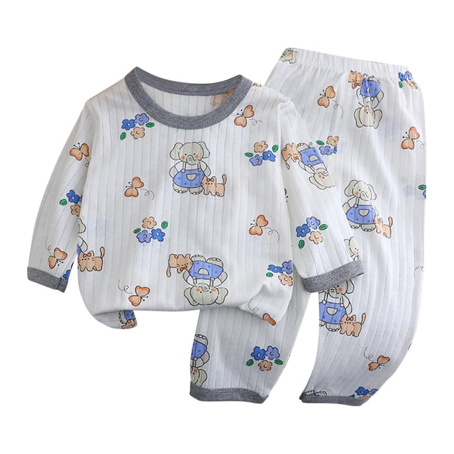 Odeerbi 1-6 Años Niños Niñas Pijama de Verano de Algodón de Manga Larga Conjunto de Pantalones Con Estampado Suave Ropa de Dormir Conjuntos de Pijama de Dos Piezas
