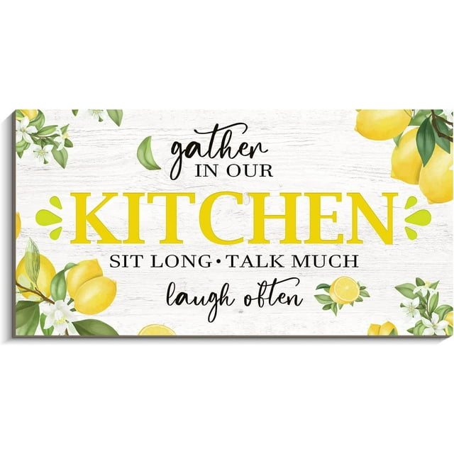 Farmhouse Lemon Kitchen Sign Poster Prints Gather in Our Kitchen Laugh