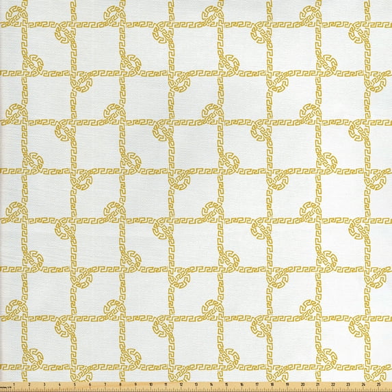 Abstract Upholstery Fabric by the Yard, Connected Ropes Motifs Tangled Arrangement Print on Plain Backdrop, Decorative Fabric for DIY and Home Accents, White Pale Earth Yellow by Ambesonne
