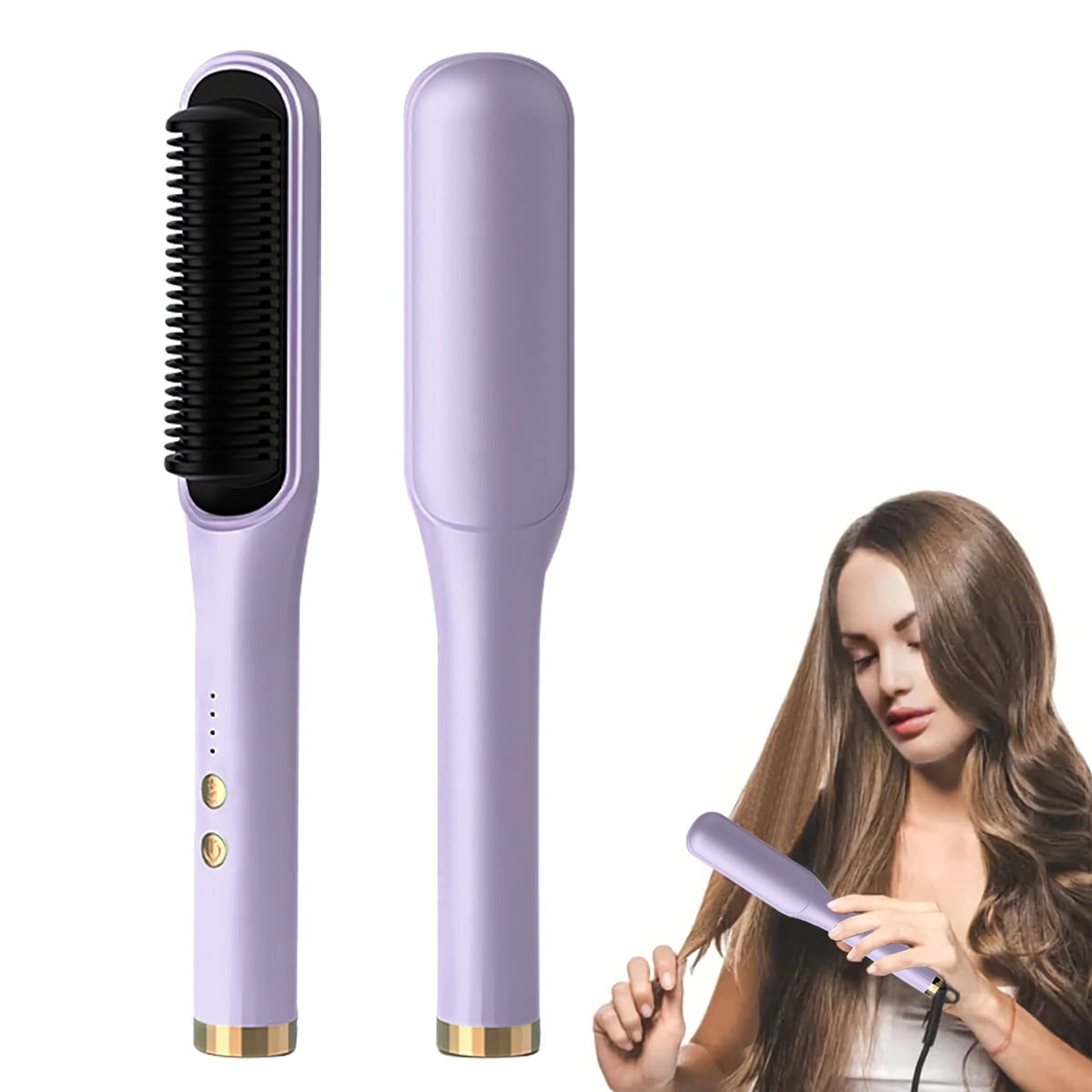 Hair Straightener Brush – Hair Straightening Iron with Built-in Comb, 20s  Fast Heating & 4 Temp Settings & Anti-Scald for Women 