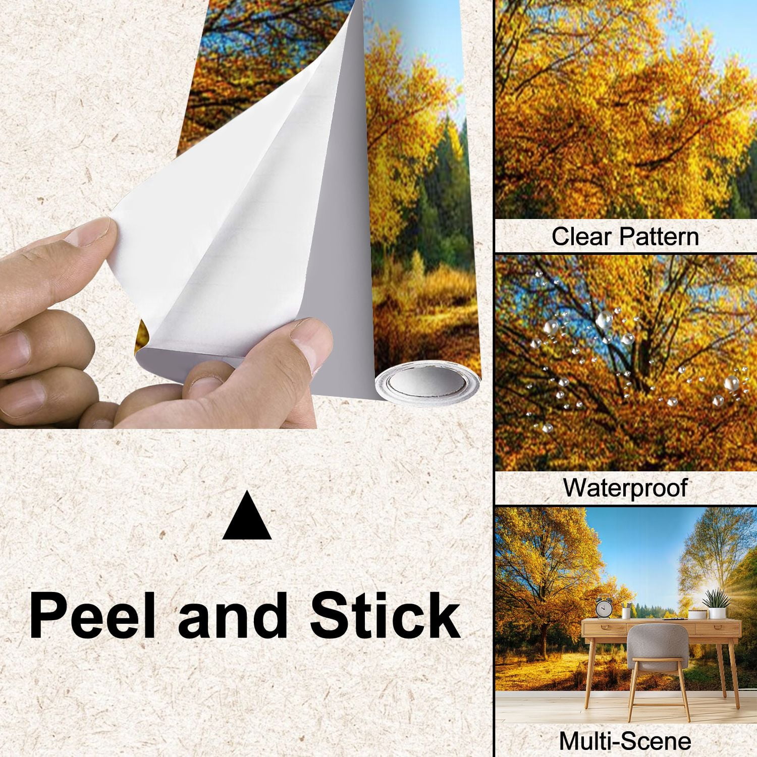 Peel and Stick Wallpaper Sunny autumn scenery an idyllic park Modern Art Wall Mural Decor Self Adhesive and Removable 100in x 144in