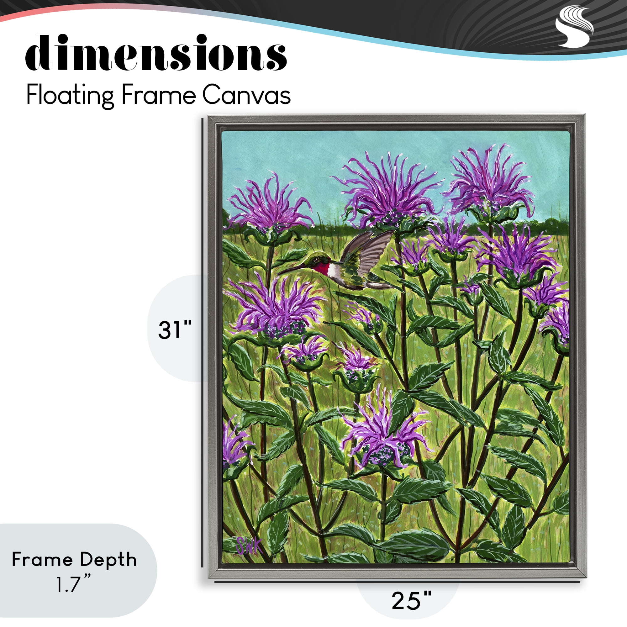 Stupell Industries Ruby Throated Hummingbird & Beebalm Gray Framed Floater Canvas Wall Art, design by Sarah Waldron Kimball