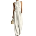 thumbnail image 4 of Women's Sleeveless Neck Wide Leg Jumpsuit Summer Casual Flowy Long Pant Solid Piece White M, 4 of 5