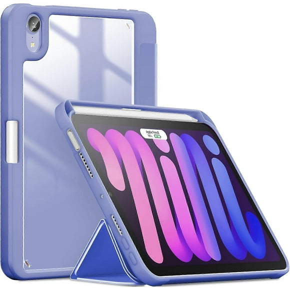 Compatible with iPad Mini 6 Case with Pencil Holder & Clear Transparent Back Fit iPad Mini 6 [Support 2nd Gen Apple Pencil Wireless Charging] Purple