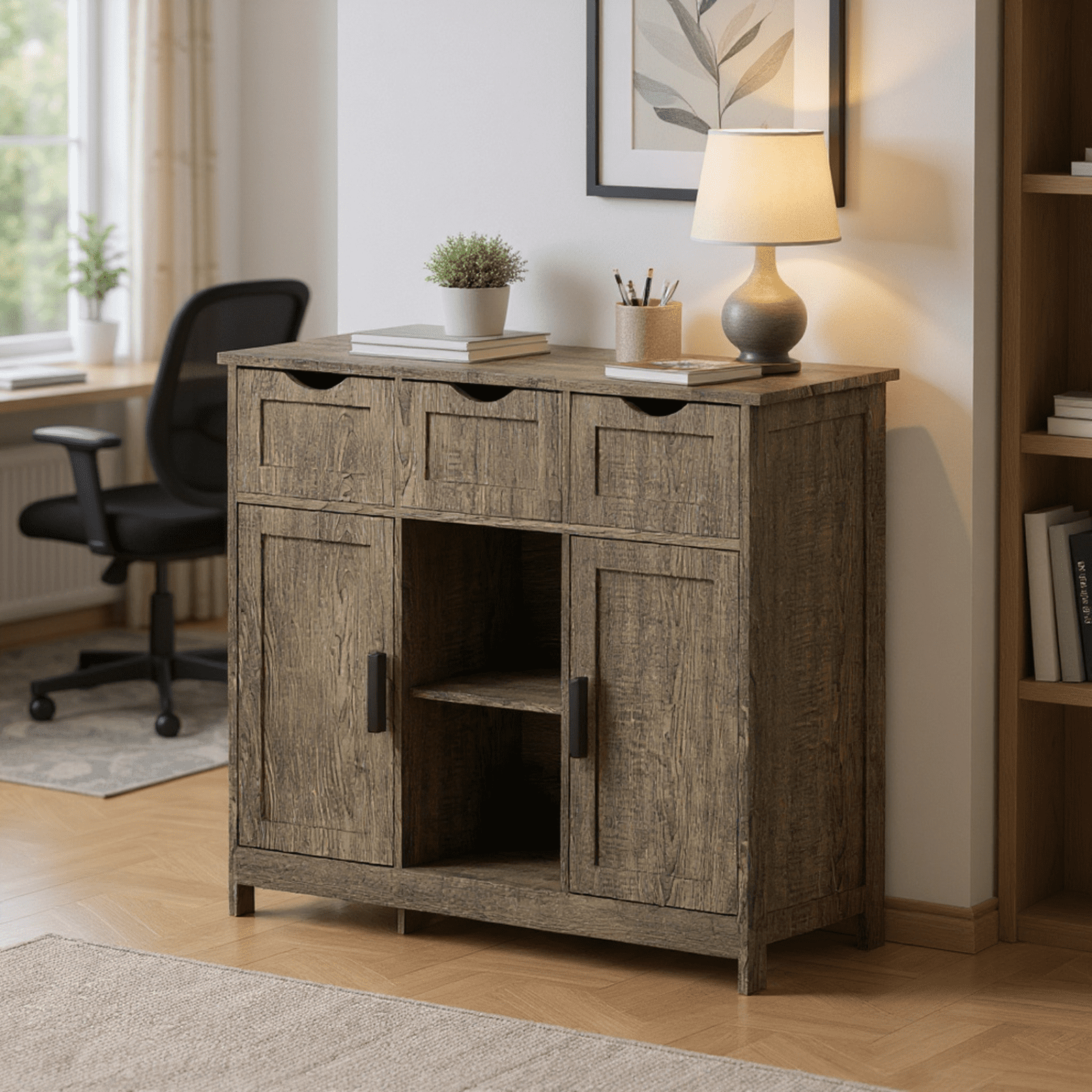 Homy Casa Gray Accent Storage Cabinet with Drawers and Shelves, for Living Room and Dining Room