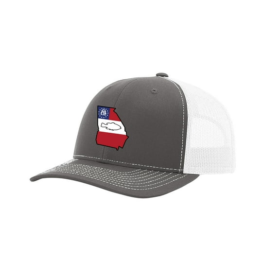 It's All About The South Flag Filled Georgia State With Fish Mesh Back Trucker Hat-Charcoal/White