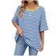 thumbnail image 2 of Puntoco Liquidación de camisetas cortas para mujer, camiseta informal a rayas con cuello redondo y manga corta a la moda para mujer, 2 of 5
