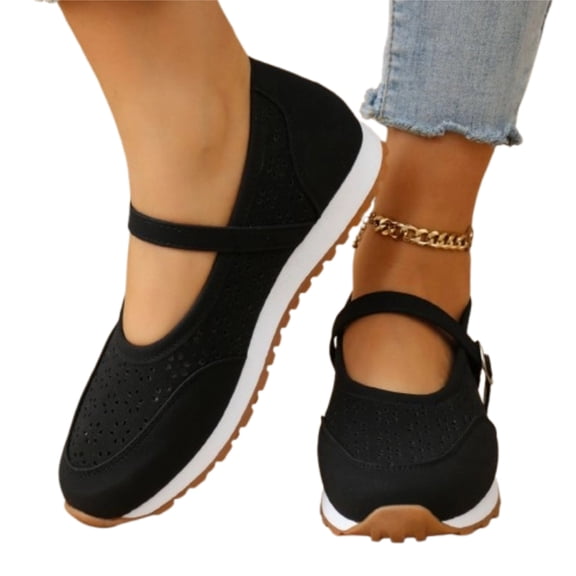 Mary Jane Flats Shoes Women's,Breathable Slip-On Light Weight Comfort Orthotic Casual Walking Shoes,Black#36
