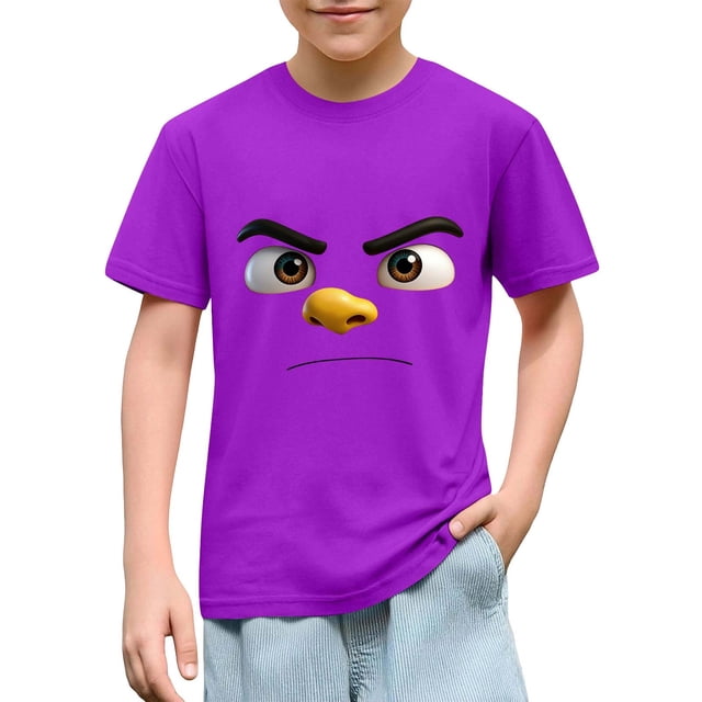 Blusas y camisas de manga corta con cuello redondo para niños y niñas, color liso, con estampado de expresión linda, manga corta, holgadas y cómodas, blusa para niña