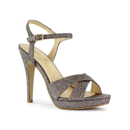 Allegra K Women's Glitter Slingback Platform Stiletto Heels Sandals Purple Grey 7