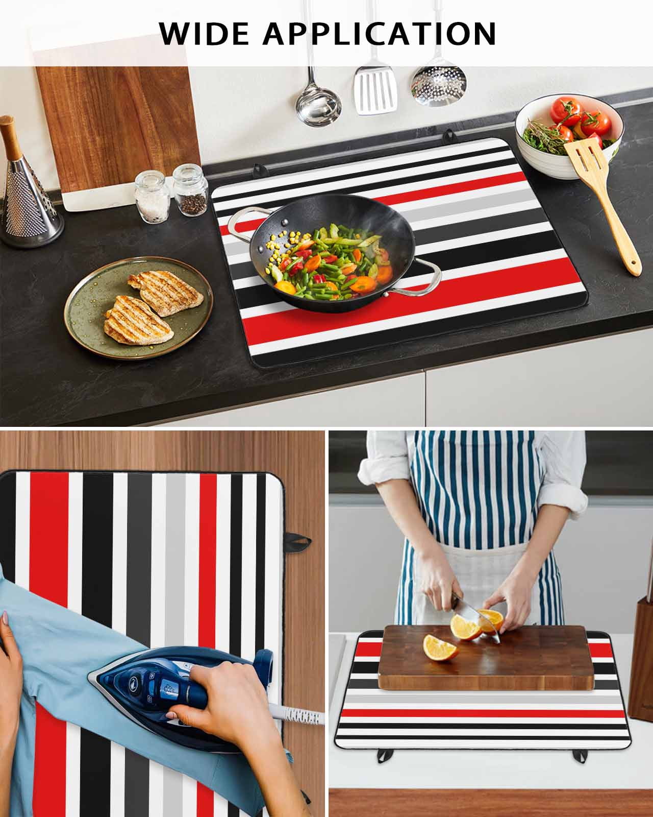 nqOlkjepod Large Induction Cooktop Protector Mat 24"x21", Red Black Stripe Stove Top Covers for Electric Stove, Modern Abstract Coarse Striped Stove Burner Cover Mats, Glass Top Stove Cover