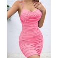 thumbnail image 6 of Womens V-Neck Cowl Neck Halter Spaghetti Strap Ruched Bodycon Dress Sleeveless Club Mini Dress Peach Color S, 6 of 9