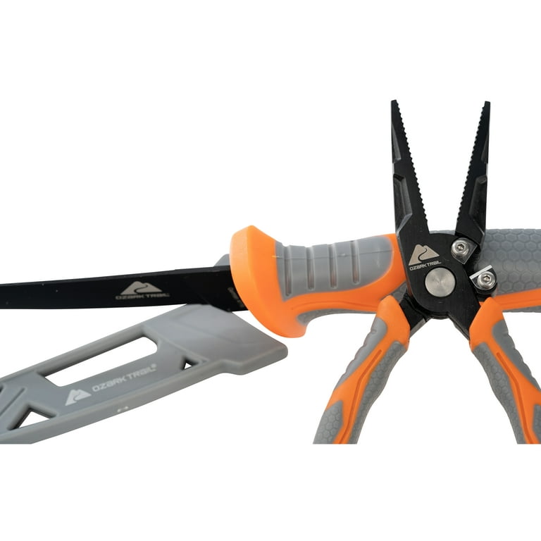 Ozark Trail Carbon Steel Plier and Fillet Straight Edge Knife Combo Pack, 6 inch, Orange, Size: Multi