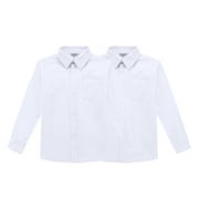 Bienzoe Boy's School Uniform Long Sleeve Oxford Shirt 2Pcs Pack White 10