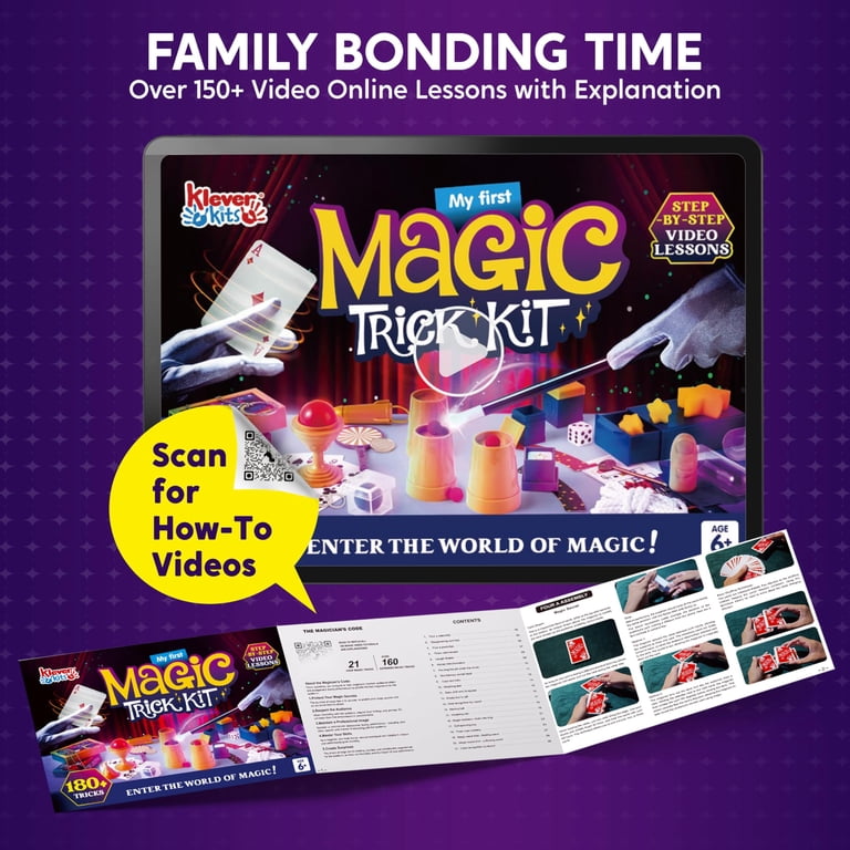 KLEVER KITS, Magic Kit for Kids, 180+ Tricks, Includes Illusion