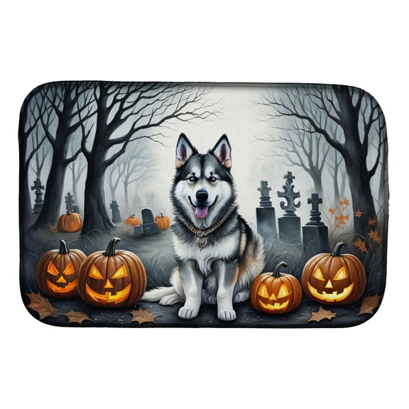 Alaskan Malamute Halloween Dish Drying Mat 14x22 Inch with Breed Artwork