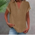 thumbnail image 2 of HAOTAGS Women's Summer Tops Blouses, Short Sleeve Solid Breathable V-Neck Button Down Casual Women's Tops Coffee L, 2 of 5