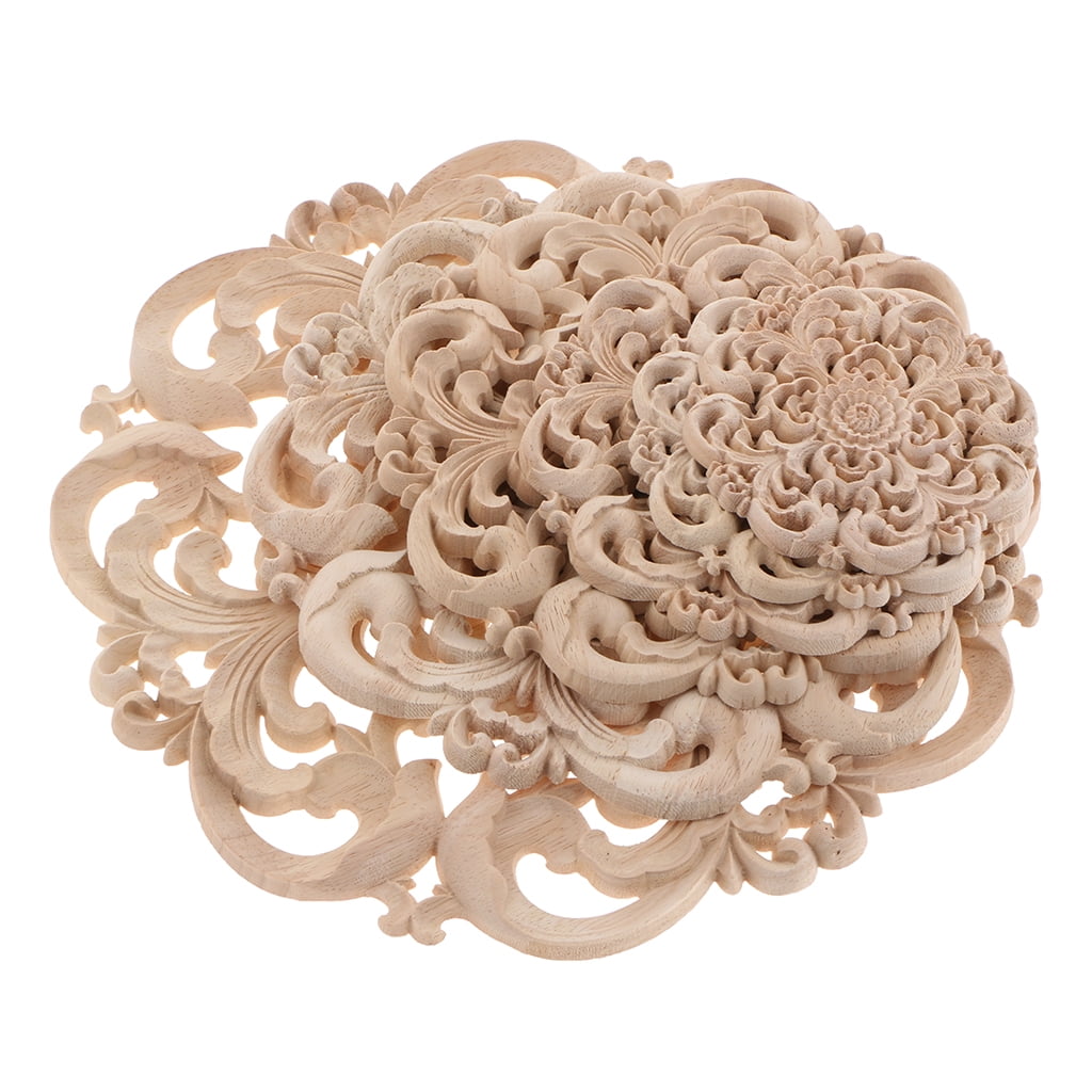 Details about   2Pcs Wood Carved Flower Appliques Round Cabinet Onlay with Natural Color 