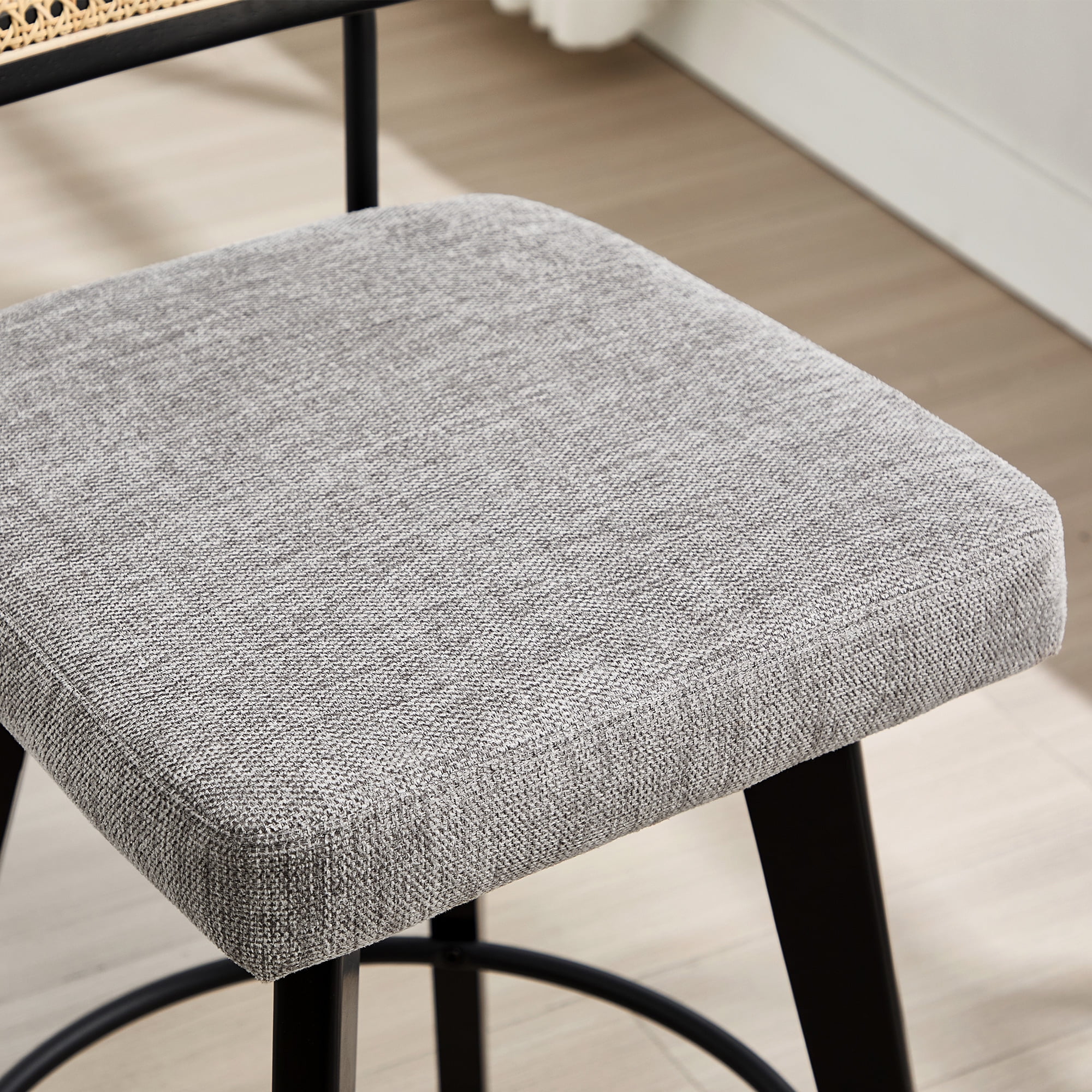 Zesthouse 26.2" Swivel Counter Height Bar Stools Set of 2, Upholstered Linen Counter Stools with Rattan Back, Mid Century Barstools with Solid Wood Frame for Kitchen Island, Gray