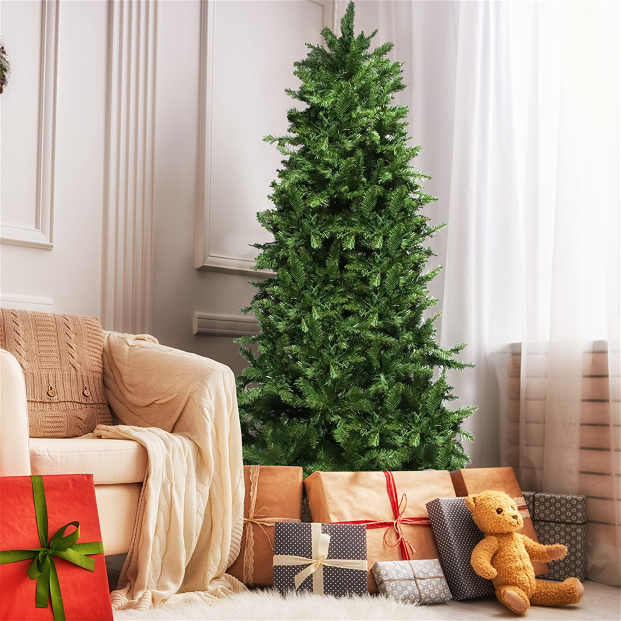 Kepooman 7.5ft Flocking Tied Light Christmas Tree, PVC Xmas Tree with 1486 Branch & 550 LED Lamps, Chartreuse Kepooman 7.5ft Flocking Tied Light Christmas Tree, PVC Xmas Tree with 1486 Branch & 550 LED Lamps, Chartreuse