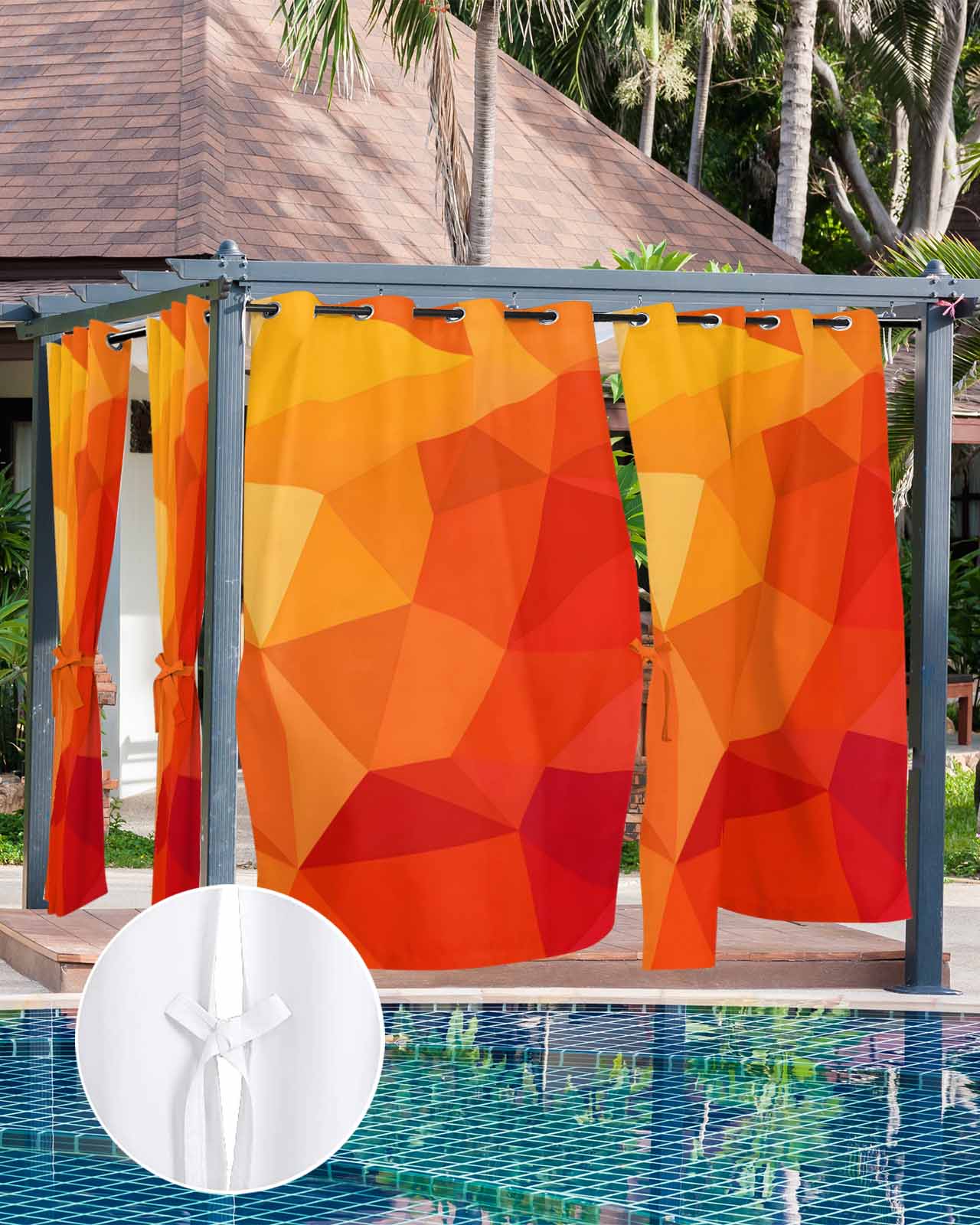 Red Orange Outdoor Curtains for Patio, Modern Abstract Ombre Geometric Aesthetic Privacy Drapes Grommet Waterproof Outside Curtains for Porch/Cabana/Balcony 54"x 95", 2 Panel