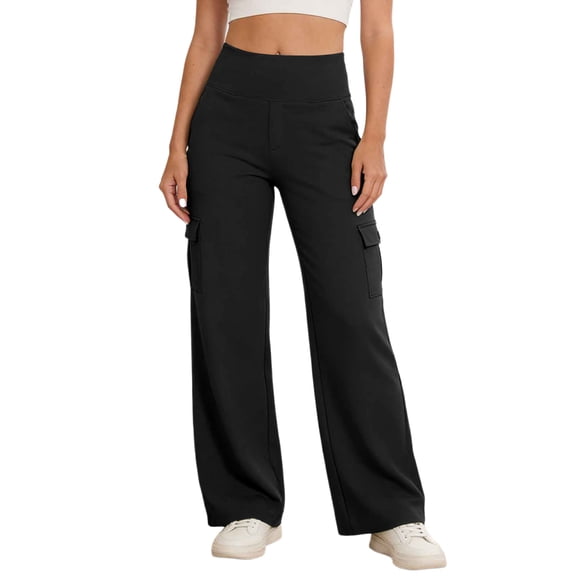 Lmueinov Women's High Waist Cargo Pants Stretchy Elastic Wide Leg Casual Work Lounge Trousers with Pockets, S-XXL