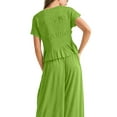 thumbnail image 3 of Women'S 2-Piece Smocked Top & Wide-Leg Pants Set-High-Waisted Lounge Outfit with Pockets Casual Boho Set Green L, 3 of 5