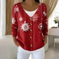 thumbnail image 2 of Women's Fashion Long Sleeve Christmas Snowman Snowflake Print Jacket Cardigan for Holiday Party and Casual Daily Wear,Red,L, 2 of 7