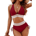 thumbnail image 1 of Bikini de Dos Piezas para Mujer, Cintura Alta, Cuello Halter, Traje de Baño Adelgazante, Rojo, Talla L, 1 of 7