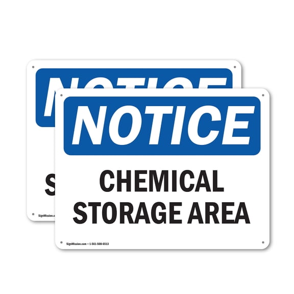 (2 Pack) Chemical Storage Area OSHA Notice Sign 10 Inch X 7 Inch Indoor / Outdoor Rust-Free Aluminum Metal Signs for Workplace, Workshop, and Construction Site, Made in the USA