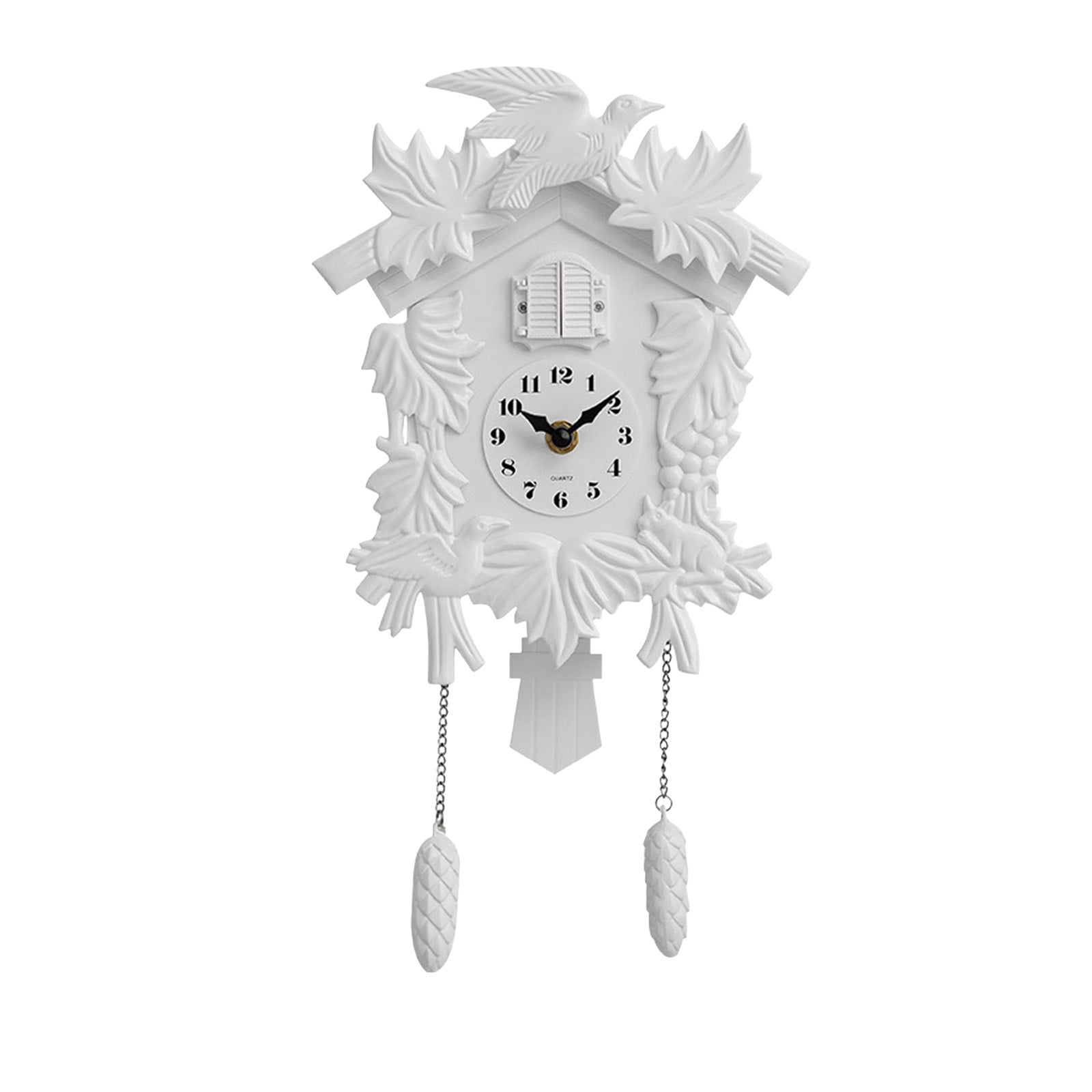 Partheme Call Clock Distressed Plastic Cuckoo Clock with Hourly Bird Sound, High End Home Decor Wall Clock for Children Room, Battery Operated Vintage Style, White