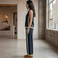 thumbnail image 5 of 2 Piece Sets for Women Color Block Linen Lounge Sets Sleeveless Top Wide Leg Pants Matching Casual Travel Outfit, 2XL, 5 of 9