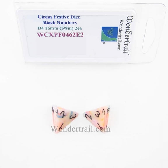 Circus Festive Dice with Black Numbers D4 Aprox 16mm (5/8in) Pack of 2 Wondertrail