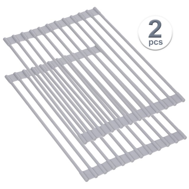 Égouttoir à Vaisselle Enroulable 2 Pcs Polyvalent, Roulant au-Dessus de l'Évier