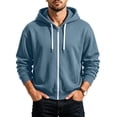 thumbnail image 2 of Fmbrln Fall Winter Men's Zip Up Hoodie Long Sleeve Solid Color Hooded Sweatshirts Casual Fashion Drawstring Jacket with Pocket Blue S, 2 of 5