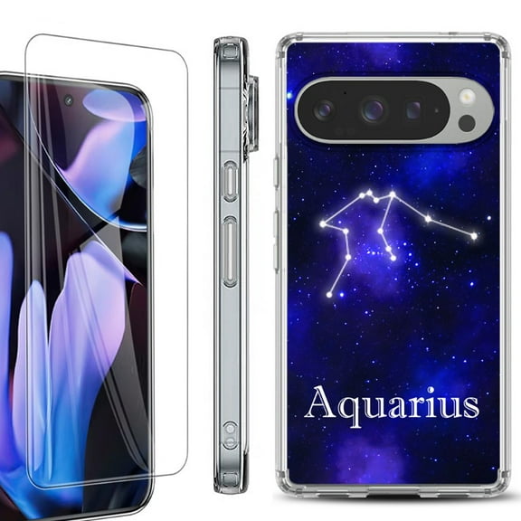 For Google Pixel 9 Pro XL Phone Case Cover, Shockproof Bumper Case with Tempered Glass Screen Protector, by OneToughShield - Aquarius