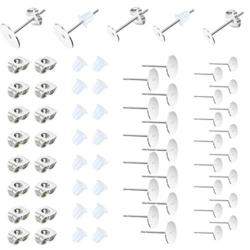 Earring Posts Stainless Steel Butterfly Backs 200 6 mm Pad 100 Pairs