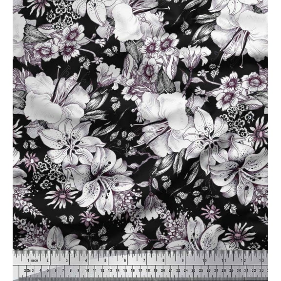 Soimoi Cotton Duck Fabric Leaves & Flower Floral Printed Craft Fabric by the Yard 42 Inch Wide