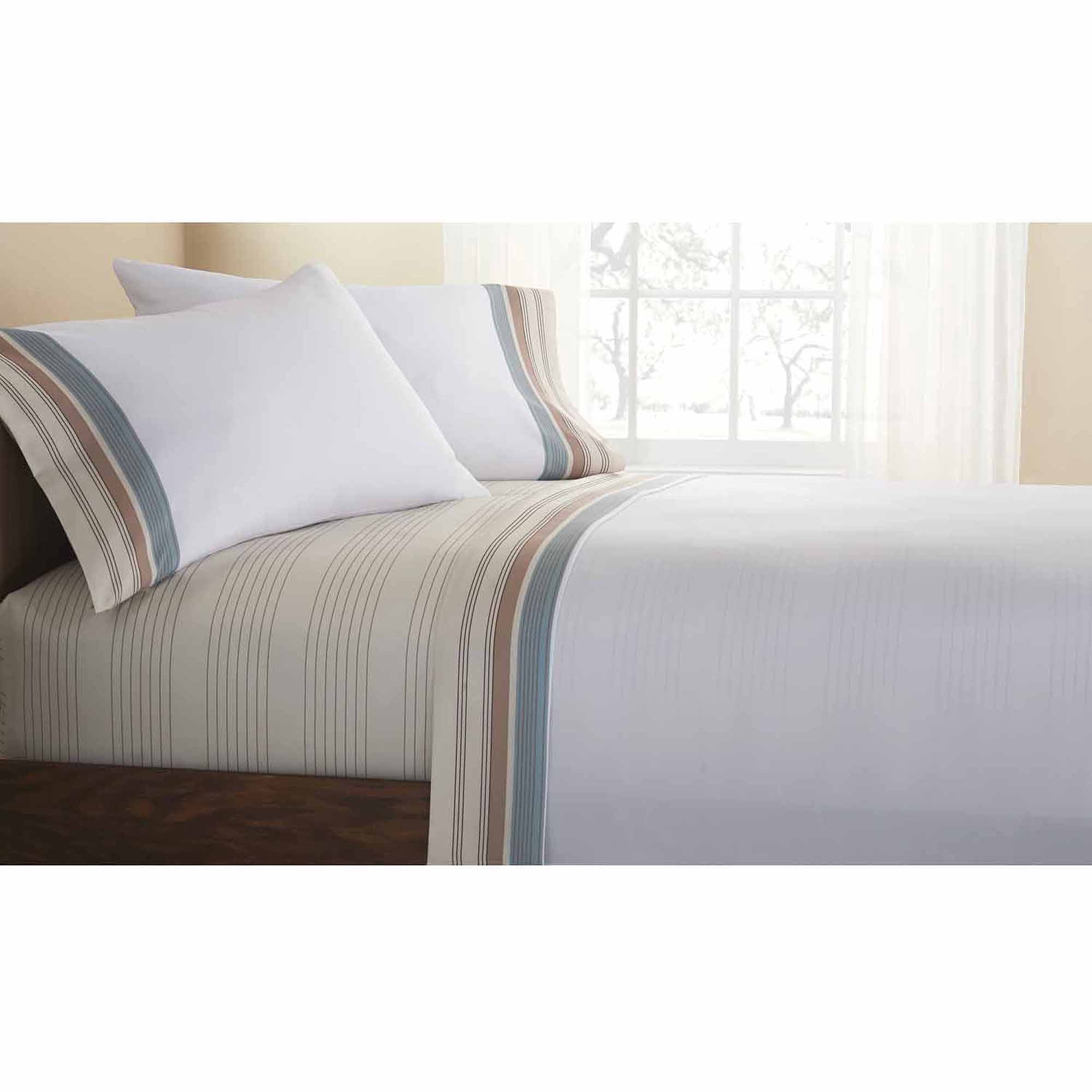 Mainstays Brown Stripe 8 Piece Bed in a Bag Comforter Set With Sheets, Queen