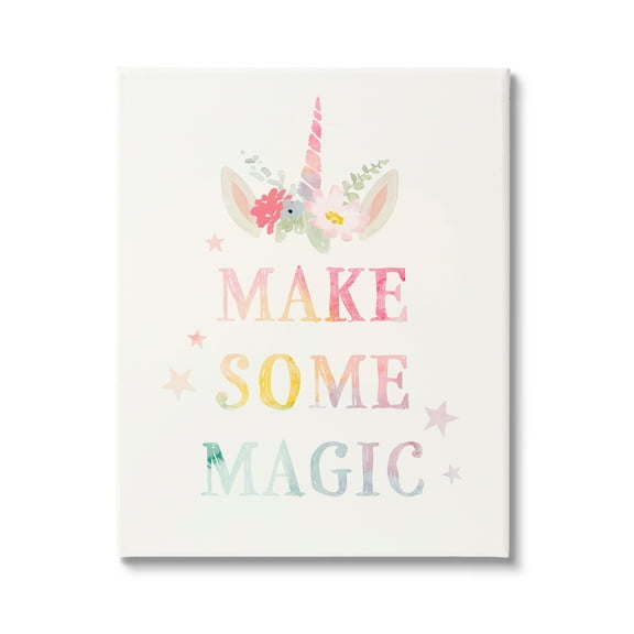 Stupell Industries Make Some Magic Unicorn Horn Flower Blossoms Graphic Art Gallery Wrapped Canvas Print Wall Art, Design by Victoria Barnes