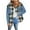Blue, variant on Oplxuo Plaid Patchwork Denim Jackets for Women Long Sleeve Shirt Jacket Loose Button Down Jean Shacket with Pockets