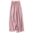 thumbnail image 2 of DPTALR George Women's Linen Summer Palazzo Pants,Casual Flowy Wide Leg,Drawstring High Waist Beach Trousers with Pockets,Pink,Size XL, 2 of 9