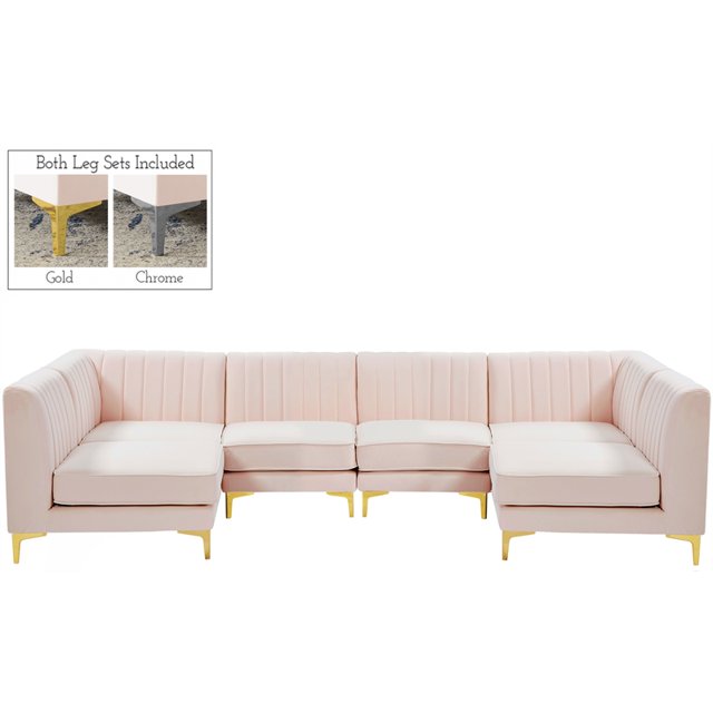 Meridian Furniture Alina Sectionnel Modulaire en Velours Rose